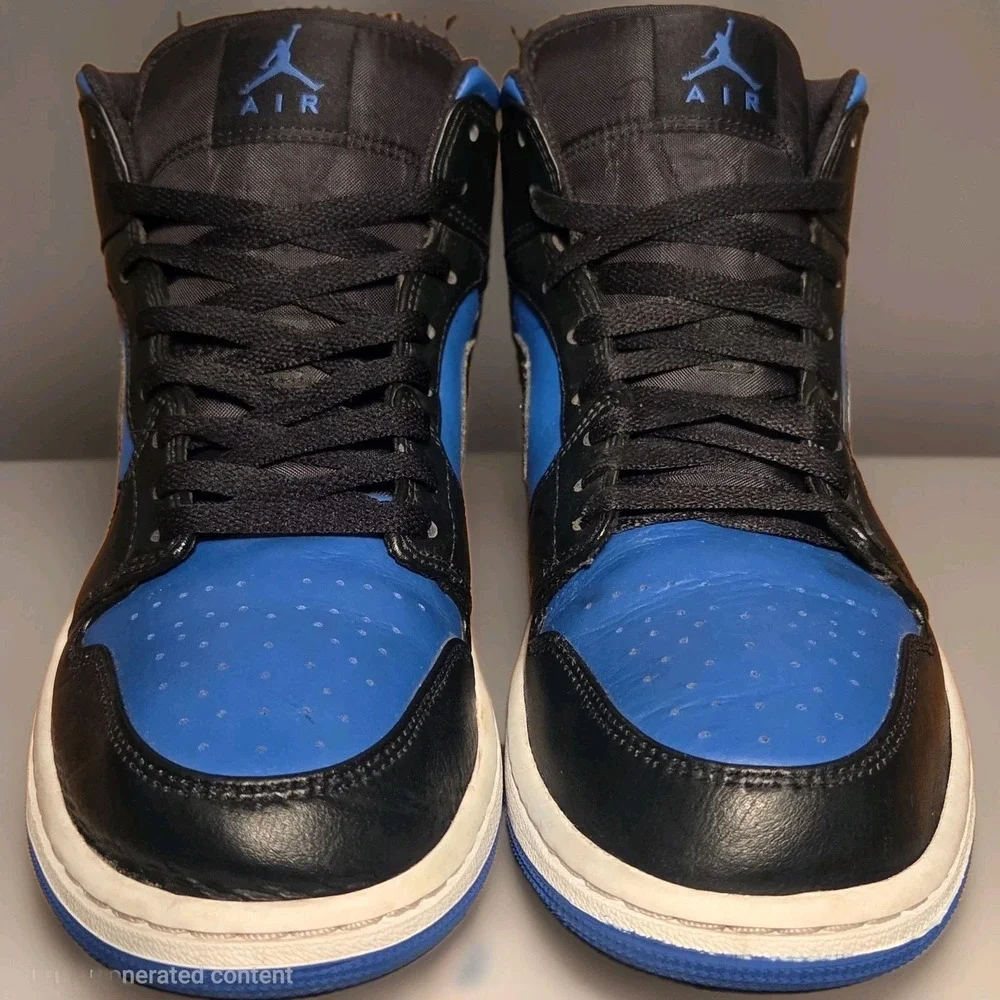 Air Jordan 1 Mid Black Royal Blue NIKE Leather Mid-Top Sneakers Size 9.5 Mens